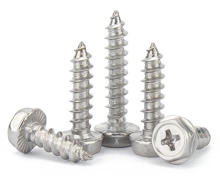 304 Stainless Steel Screw Concave Head Cross Self-Tapping Screw External Hexagonal Self Tapping Screw with Gasket M3/M4/M5/M6