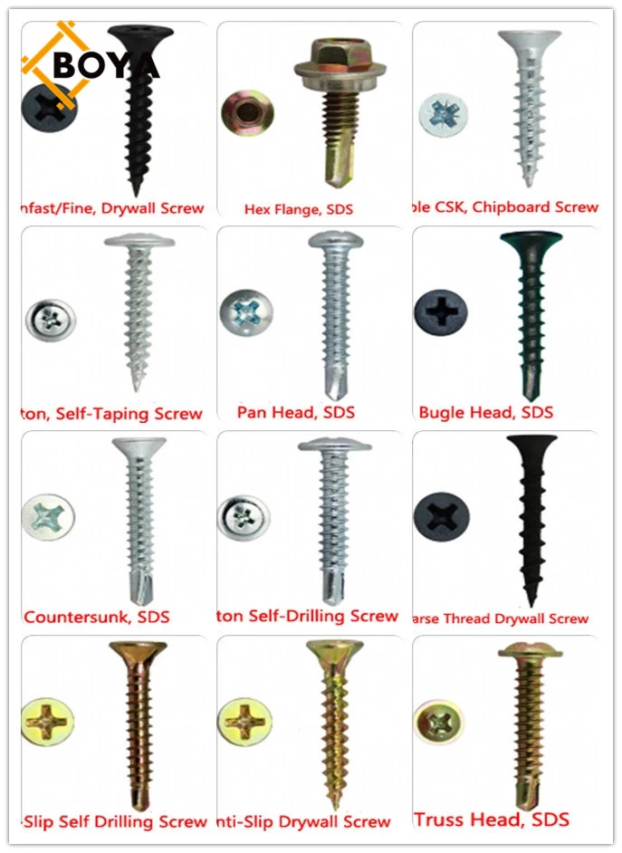 Metal Concrete Stainless Steel Flat Countersunk Wafer Button Pan Truss Hex Head Color Painted Roofing Drill Tail Self Tapping Screw with EPDM Washer