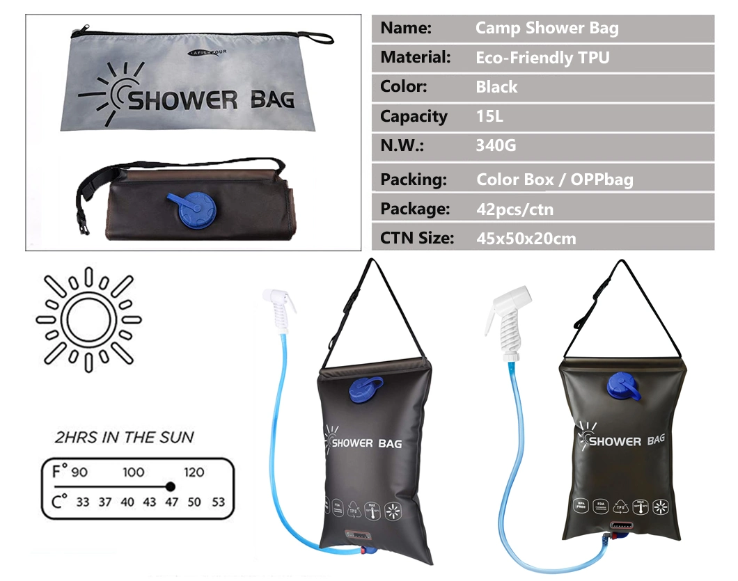 Solar Shower Bag, 5 Gallons/20L Solar Heating Camping Shower Bag with Removable Switchable Shower Head for Camping Beach Swimming