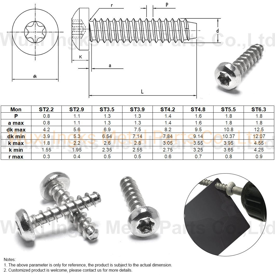 SS304 A2 Anti-Theft Tamper Proof Self Tapping Screw for Metal Torx Screw