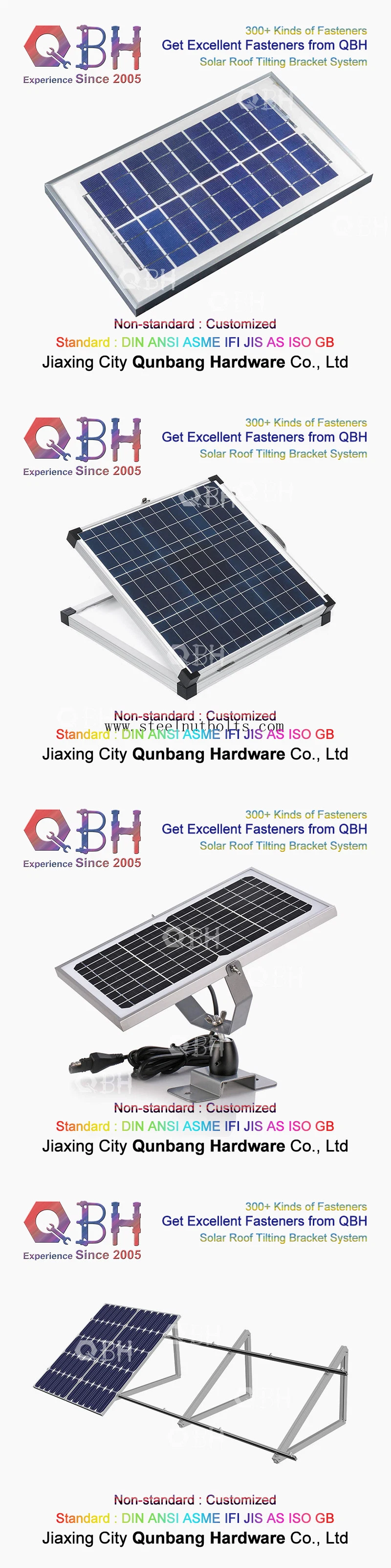 Qbh Customized Roof Roofing Tilted Tilte Tilting Adjustable Mount Bracket Photovoltaic PV Solar Energy Power Panel System Tracker