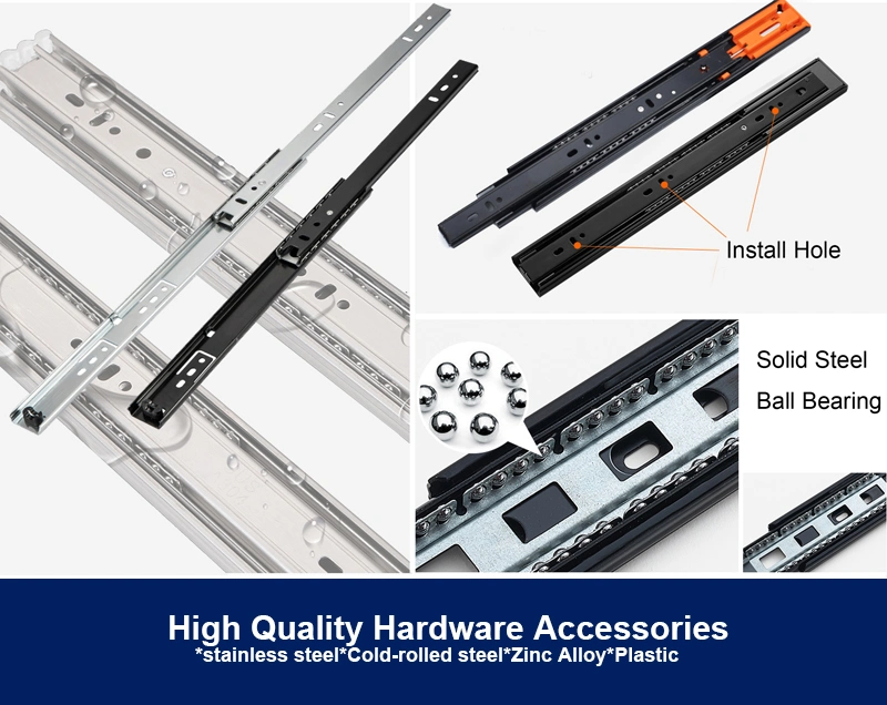 Hook Type 42 45mm Ball Bearing Drawer Channel Slides Telescopic Rail with Hook