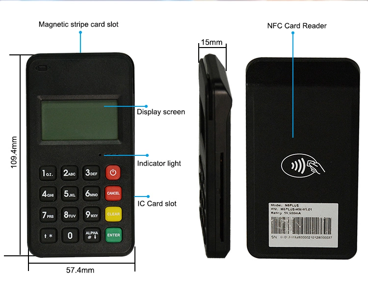 4G PCI EMV Ios/Android NFC Mini Portable Smart Mpos Terminal M6plus