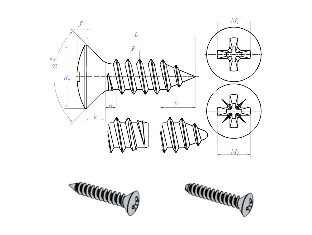 DIN 7983 Phillips Drive Cross Recess Raised Countersunk Oval Head Zinc Plated Self Tapping Screw for Sheet Metal