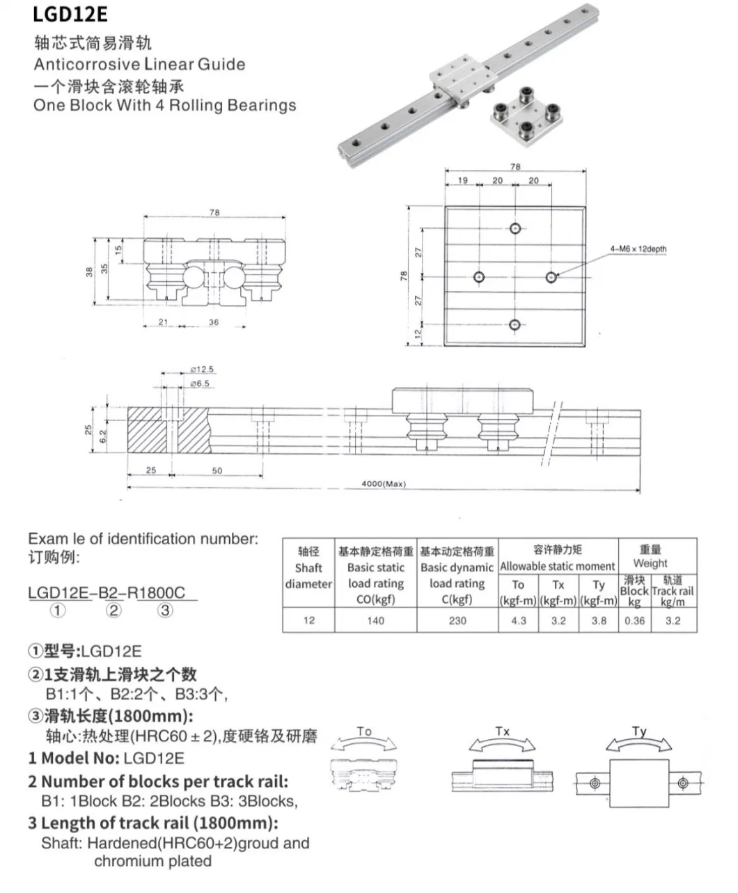 Factory Supply CNC Aluminium Linear Motion Sliding Bearing / Single and Double Roller Linear Guide Rail SBR TBR Lgd Lgd12e Sgr Osg Series