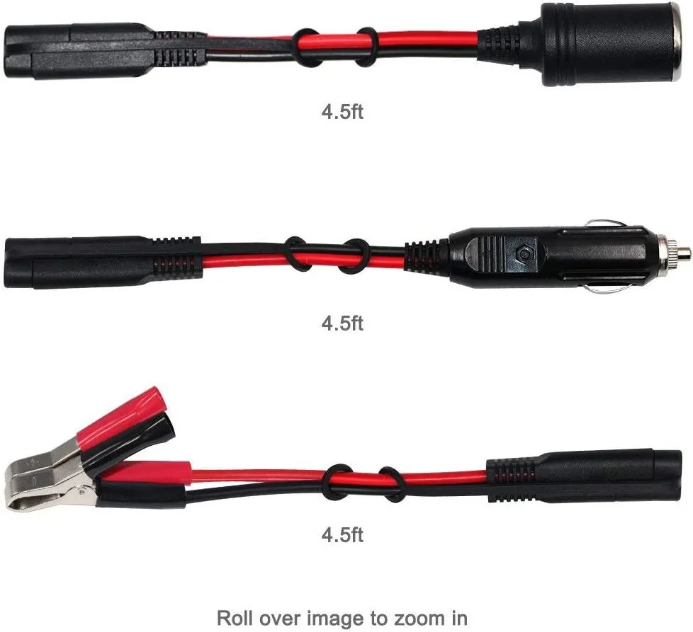 4.5FT Battery Charger Cable Car Alligator Clips Cigarette Lighter Socket Male Plug to SAE Connector Solar Panels Extension Cable