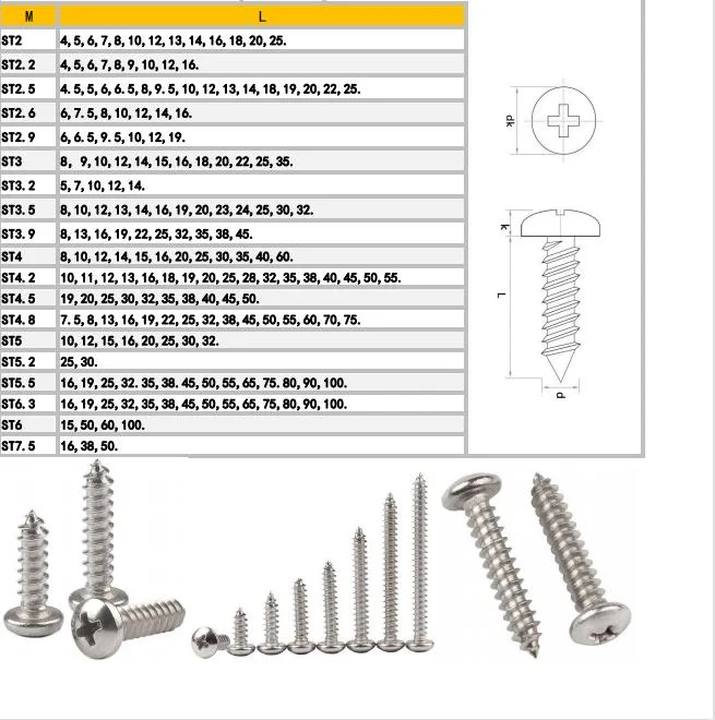 Stainless Steel Self-Tapping Cross Round Head Self-Tapping Pointed Tail Screw