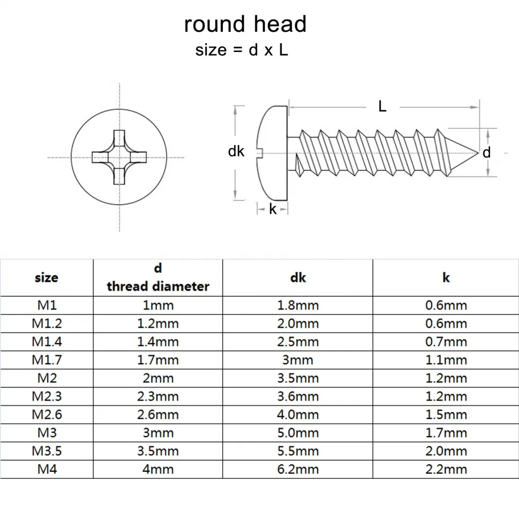 1bag M2.3 M2.6 M3 M4 Black Steel Small Micro Cross Recessed Phillips Pan Round Flat Countersunk Head Self Tapping Wood Screw