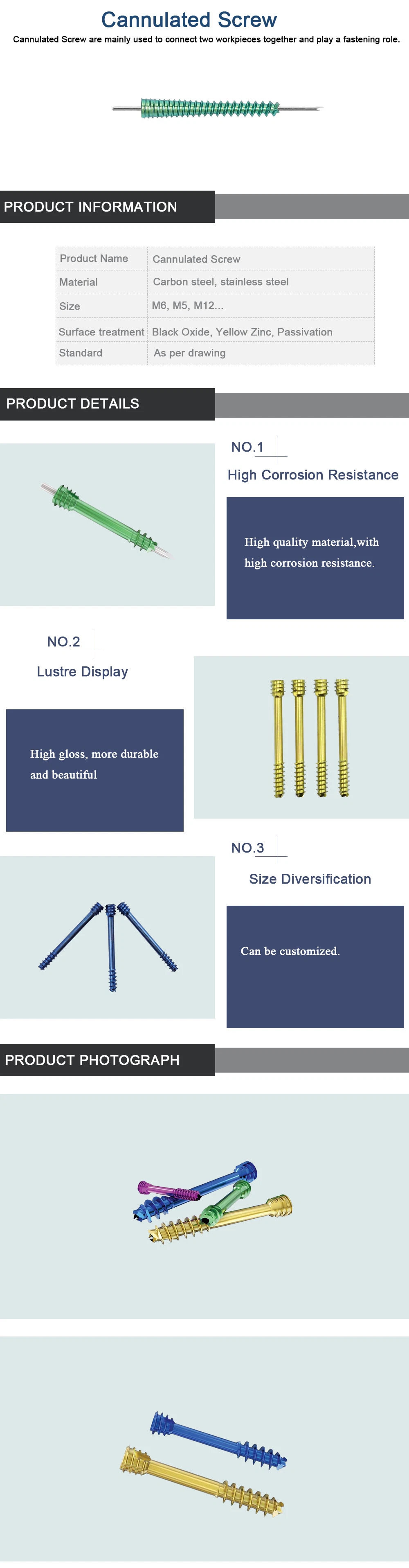 Bone Implant Self-Tapping Locking Screw Hollow Screw Orthopedic Implant Cannulated Screw