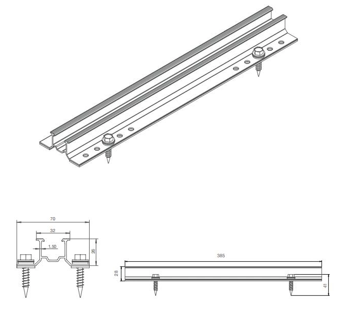 Powerack Economic Aluminum 26mm Mini Rail Solar Metal Roof Mounting Solution