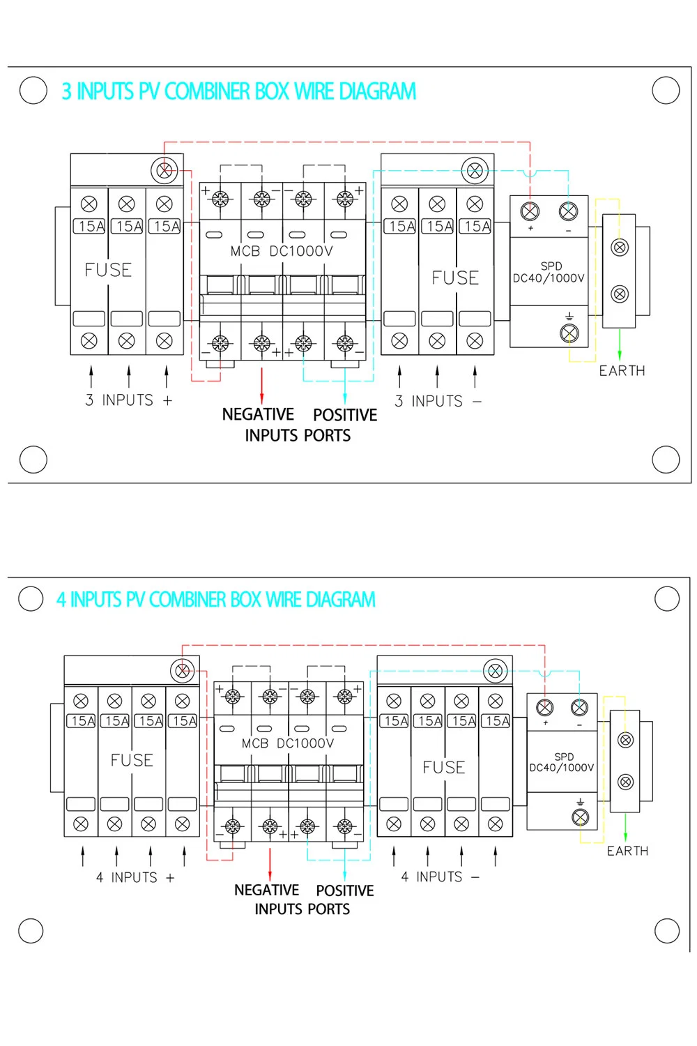 PV4/1 Solar PV Array Combiner Box 4 in 1 out 4 Strings 15A 1000V DC Solar Junction Box for Solar System IP65 Waterproof Distribution Box with SPD and Fuse