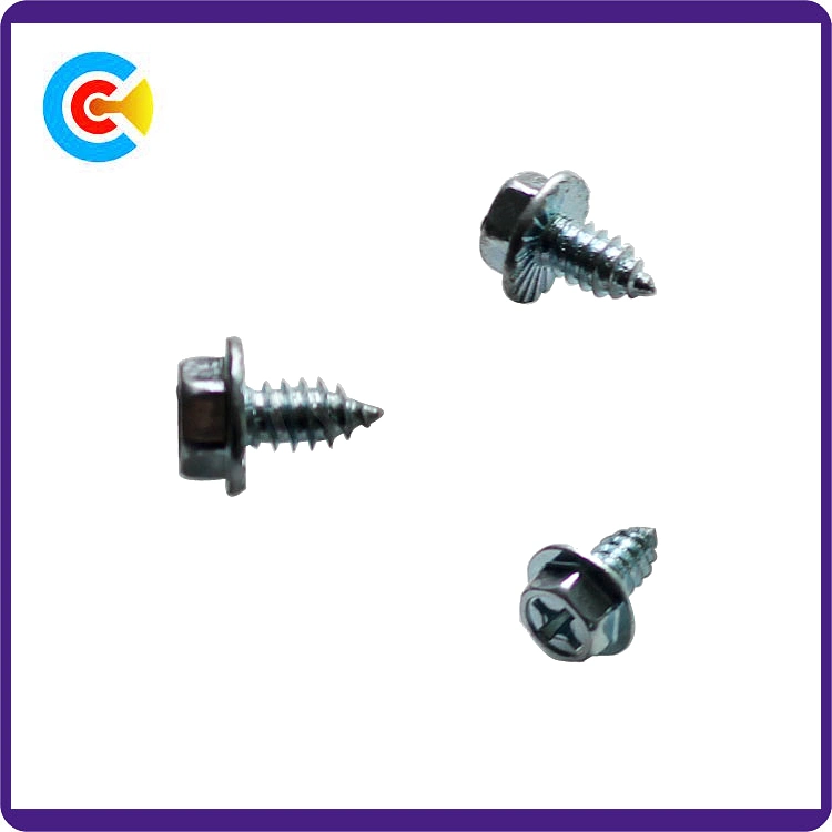 Carbon Steel/4.4/8.8/10.9 Cross Groove Hexagon Head Self-Tapping Screws with Flange