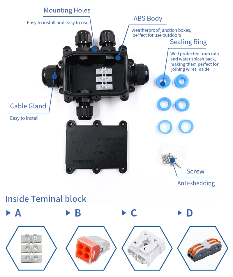 Black Underground Plastic Waterproof Box IP68 Electrical 2 Way Junction Outlet Enclosur