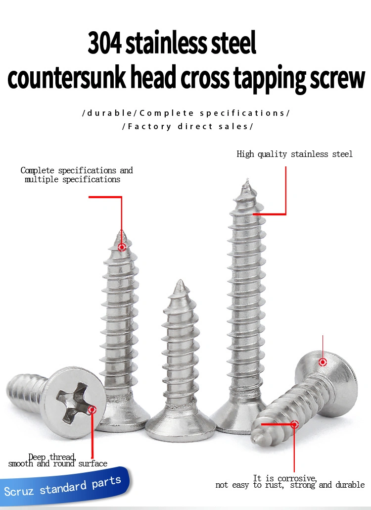 304/316/410 Stainless Steel Countersunk Flat Csk Head Ss Self Tapping Screws Tornillos