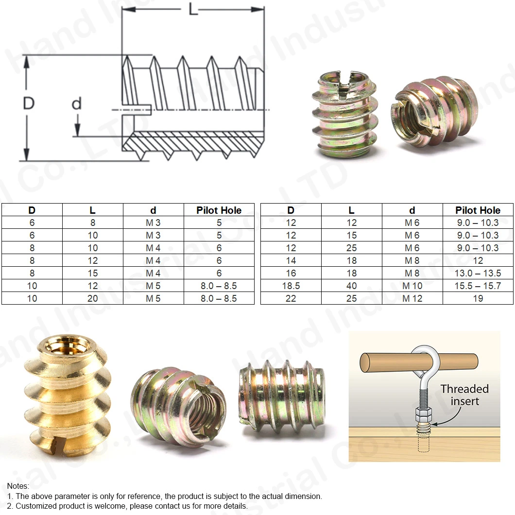 M6 M8 Carbon Steel Thread Insert M5 Self Tapping Inserts Wood Nut