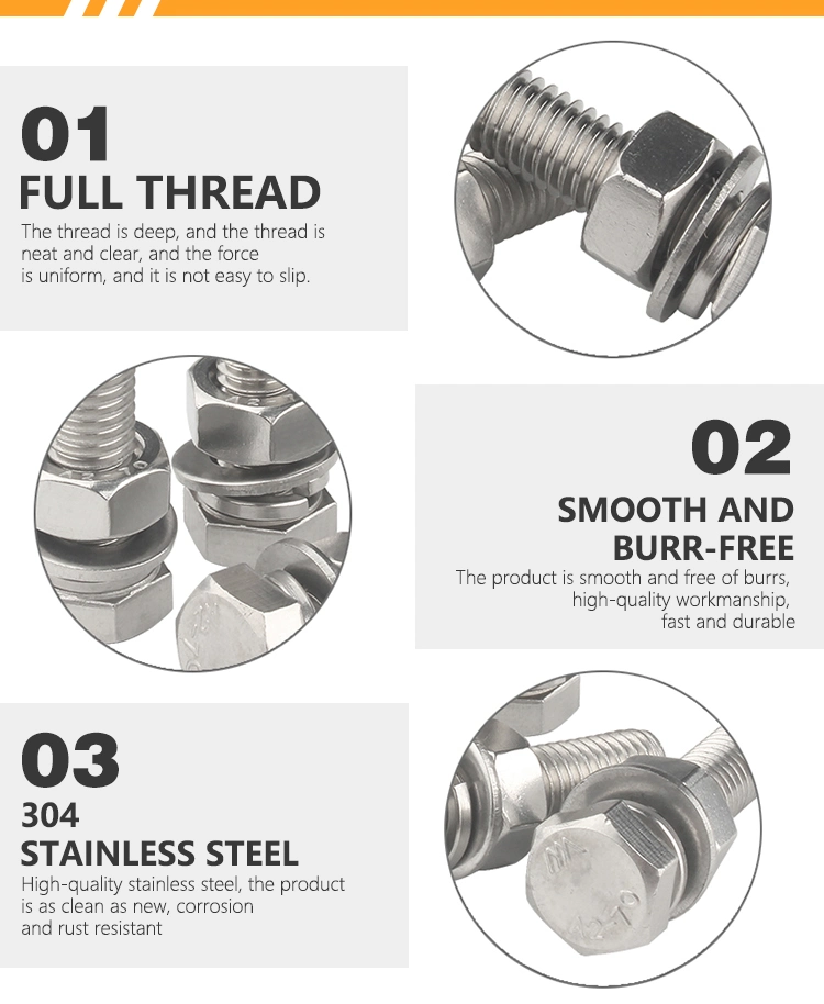 DIN933 DIN931 OEM Fasteners Ss201 SS304 SS316 Stainless Steel Hex Bolt