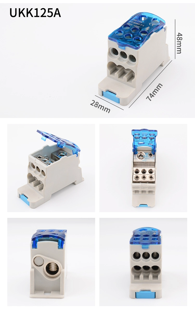 DIN Rail Distribution Box Block One in Multiple out Ukk 125A Power Universal Electric Wire Connector Junction Box Terminal Block