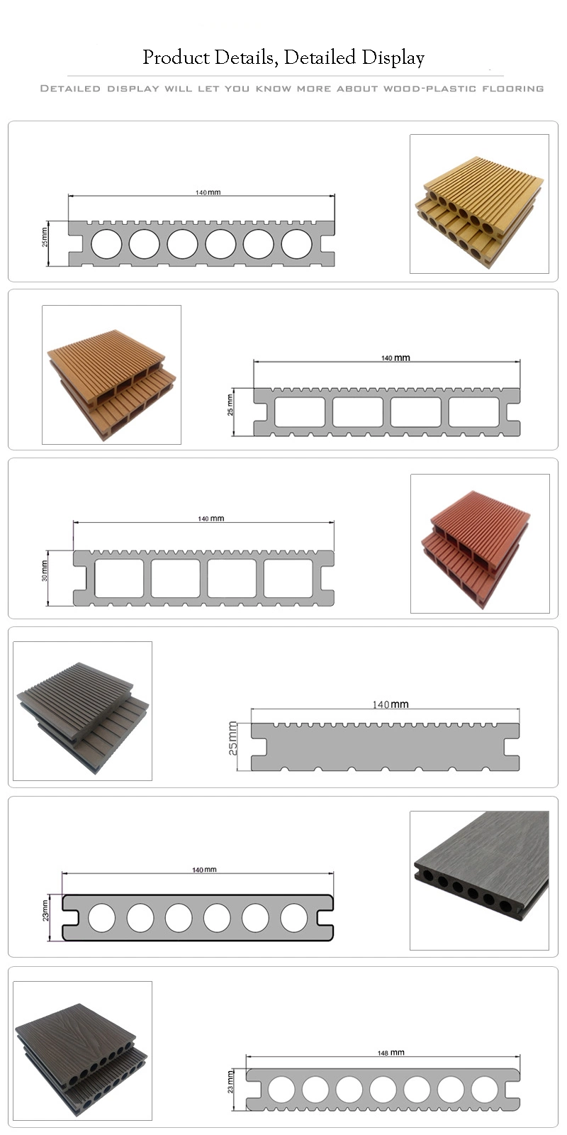 Factory Non Cracking No Warping Outdoor Garden Co-Ex Decking Floor Co-Extrusion Composite WPC Decking