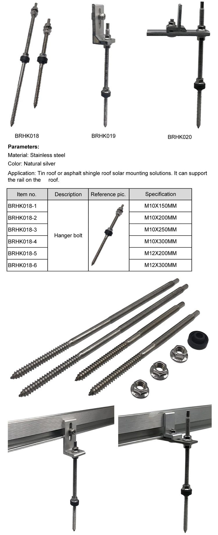 Hanger Bolt Solar Hook for Roof Mounting System