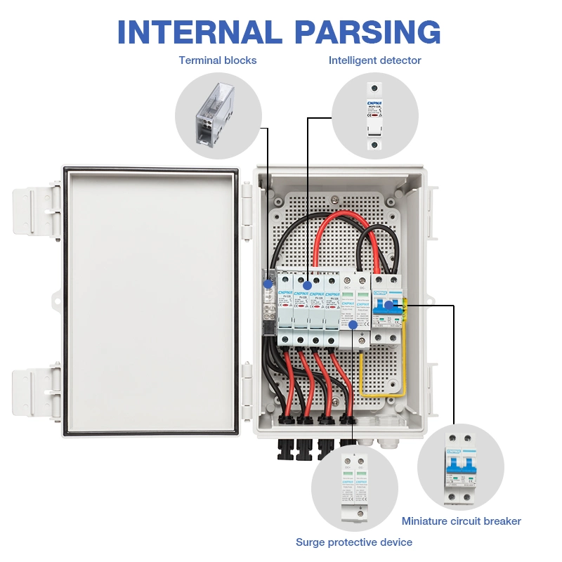 Hinged Junction Box Solar System DC500V PV Array Combiner Box 4in 1out