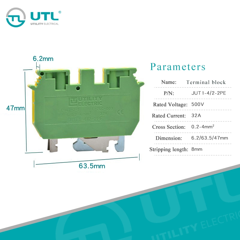 4mm2 Earth Terminal Blocks Phoenix UK4 Terminal Block Two-in-Two-out Jut1-4/2-2PE