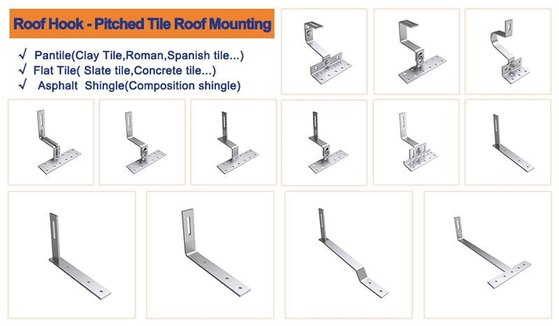 PV Solar Pitched Tile Roof Mounting Brackets L Foot Hook for Solar Panel System Support