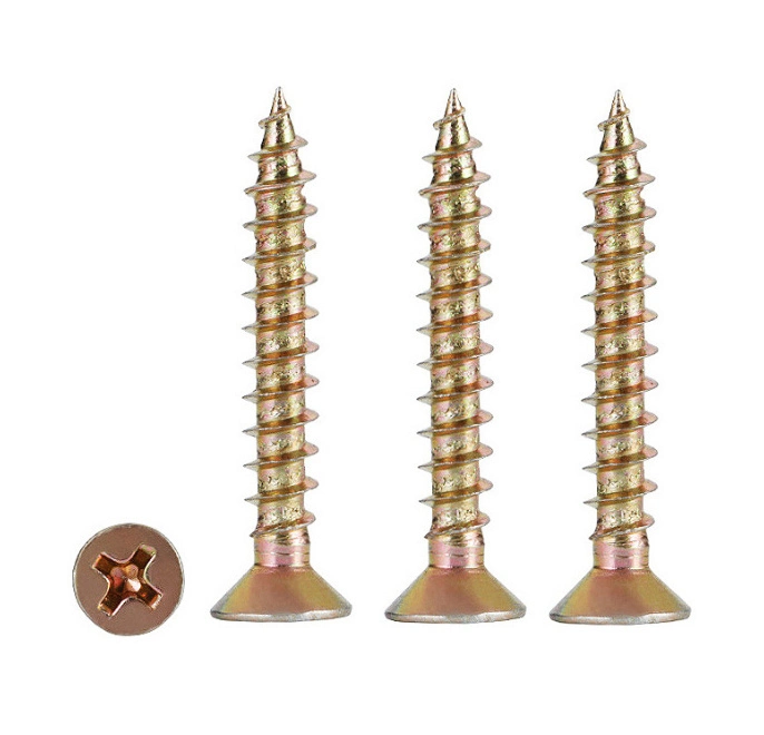 Yellow Zinc Coated M3.5 M4 Countersunk Flat Head Self Tapping Wood Screw