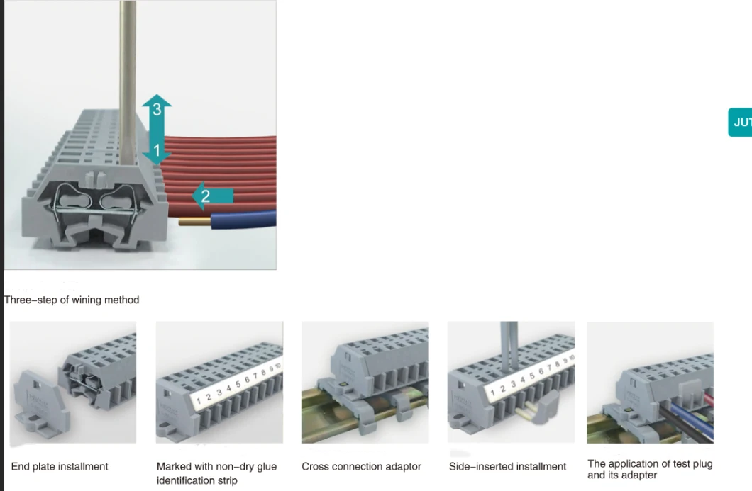 1.5mm2 Wago Cage Spring Terminal Block 2-in-2-out Terminal Block Jut3-1.5/2-2