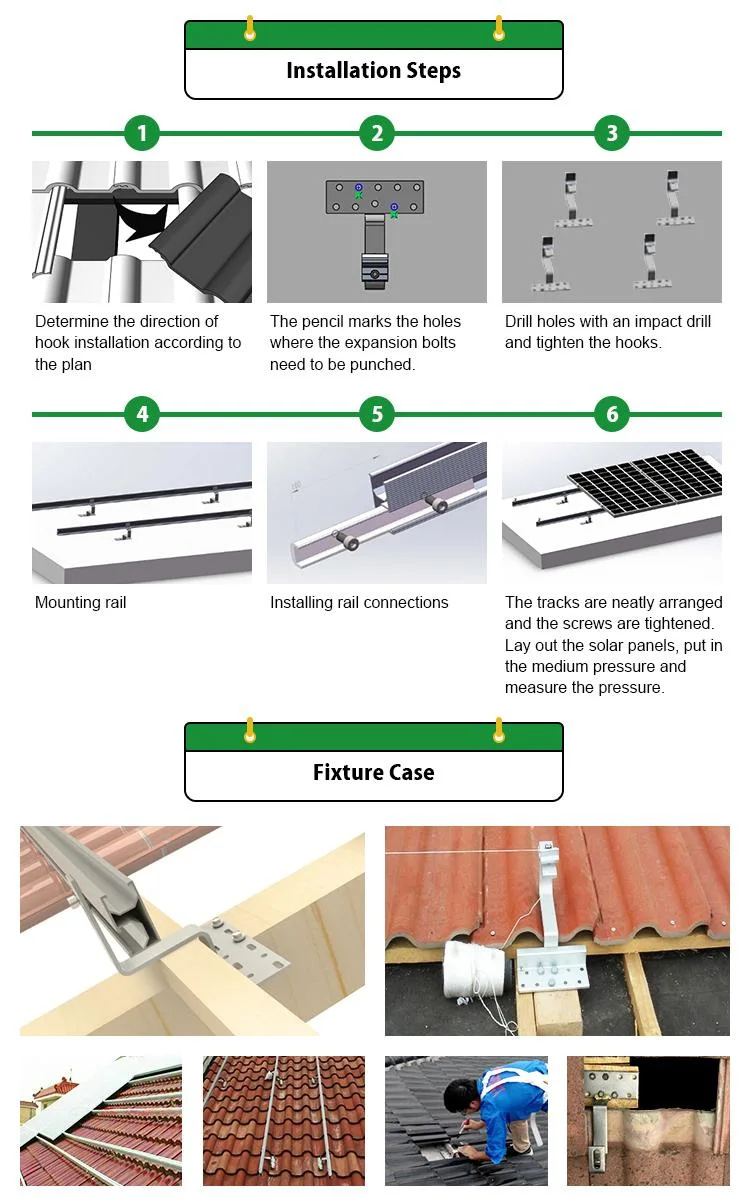 Custom Stainless Steel Adjustable Flat Tile Roof Solar Hook for Solar Panel Mounting System