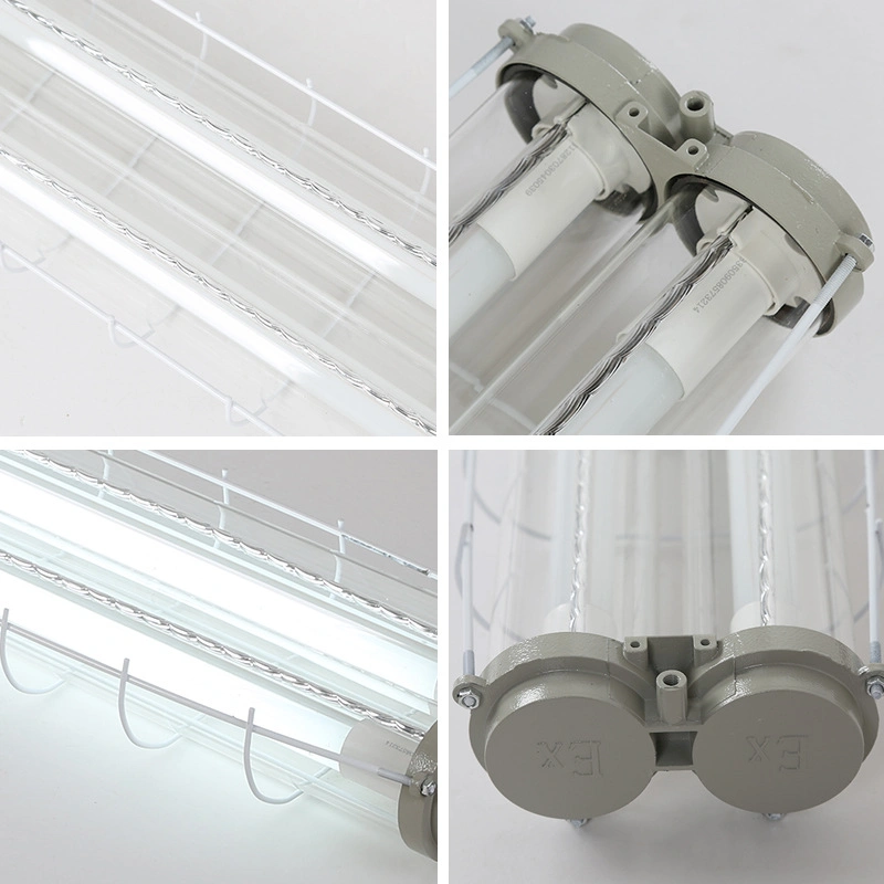 Ceiling Mounted IP65 Double Tube 2X9w 18W 20W 40W LED T8 T5 Fitting Explosion Proof Fluorescent Light 0.6m 2FT 4FT Ex-Proof Lighting