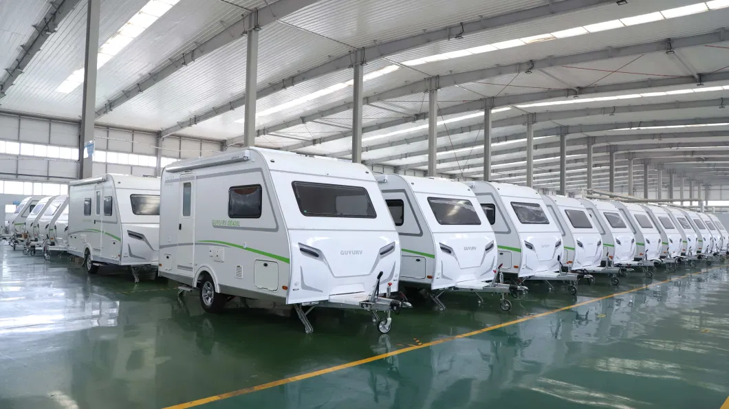 Customized De480L 20FT on Road Recreational Vehicle Caravan Camper RV Travel Trailers with Kitchen Shower Toilet Beds Awning Tent Solar Panel for 3 Persons