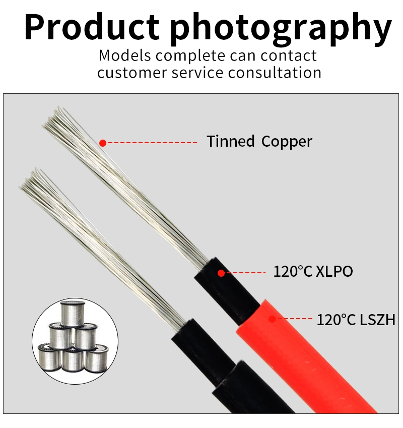 TUV Approval Solar Cable 2.5mm 4mm2 6mm2 Solar Cable Tinned Copper DC Solar PV Cable PV1-F H1z2z2-K Photovoltaic Solar Cable