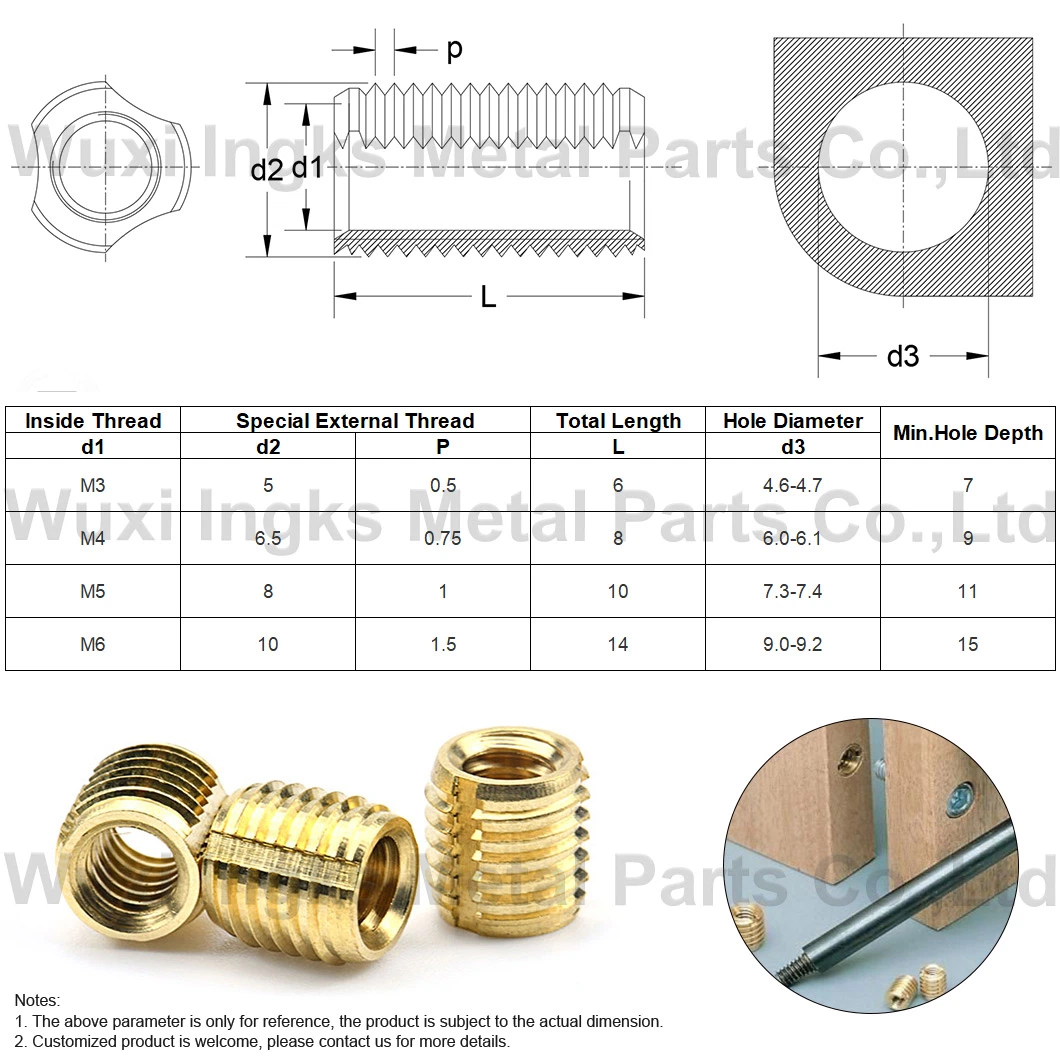 Brass Side Slotted Self Tapping Wood Insert Nut