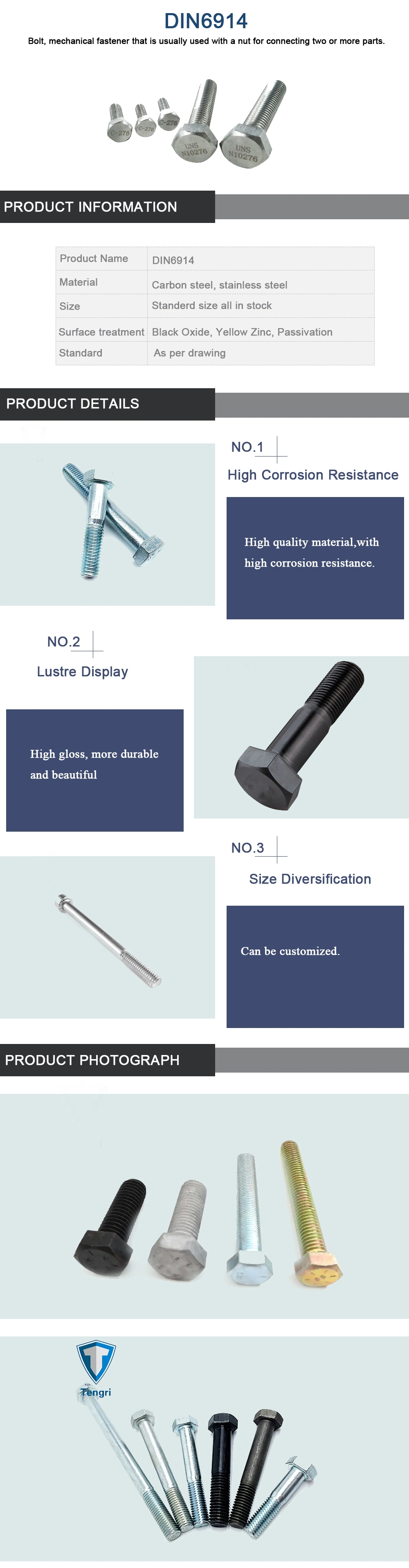 Stainless Steel Hexagon Socket Tapping Screws with Cylindrical Head Heavy Hexagon Bolts with Large Widths Across Flats for Structural Bolting