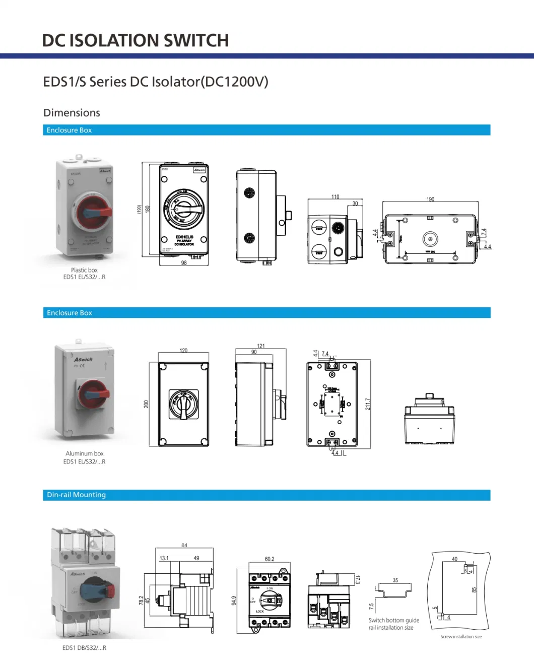 Waterproof IP66 DC 1000V 1200V 32A 4p Solar Isolator Switch with Mc4 Connector