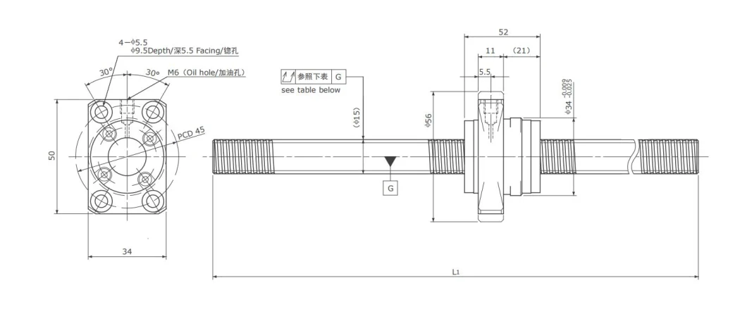 Kgg Linear Rolled Ball Screw with Large Travel 1145mm (GSR Series, Lead: 20mm, Shaft: 15mm)