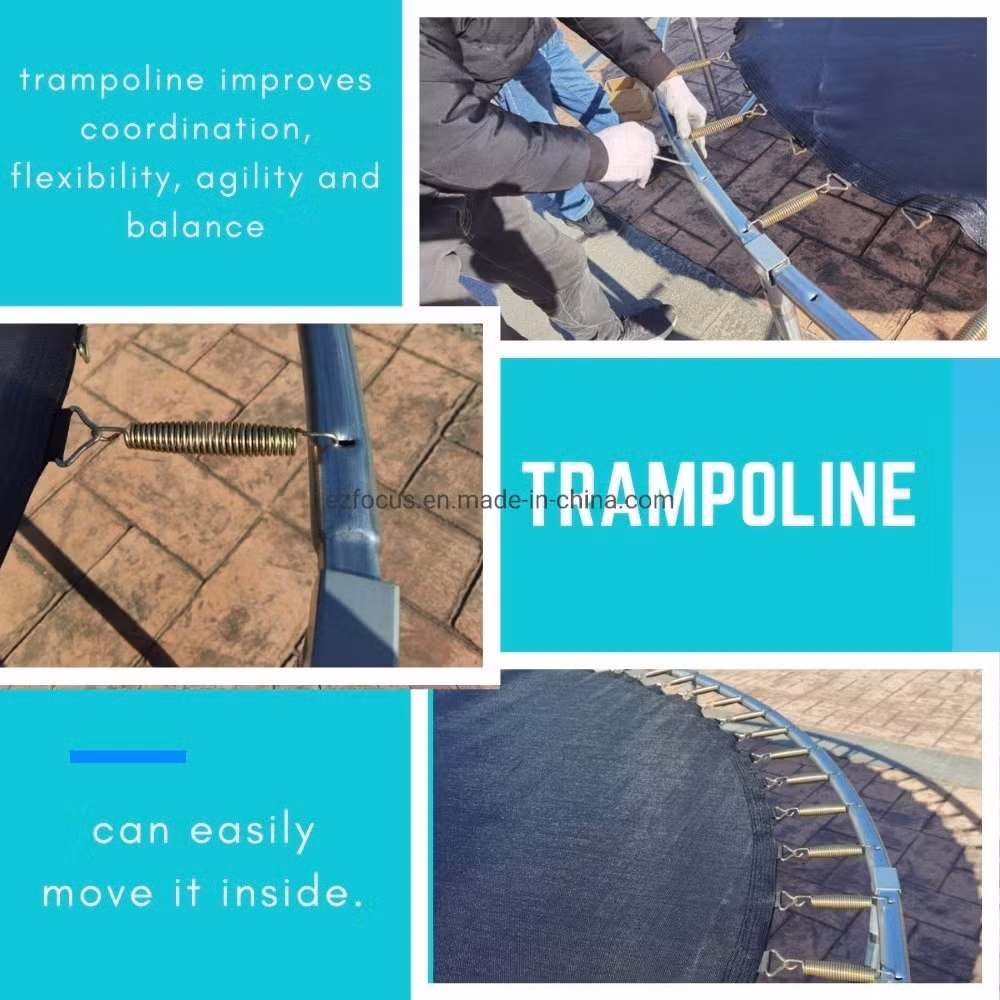 Safety Jumping Mat Spring T-Hook Safety Enclosure Net Trampoline with Ladder Pole Secure Include All Accessories, Great for Outdoor Activities Bl14472