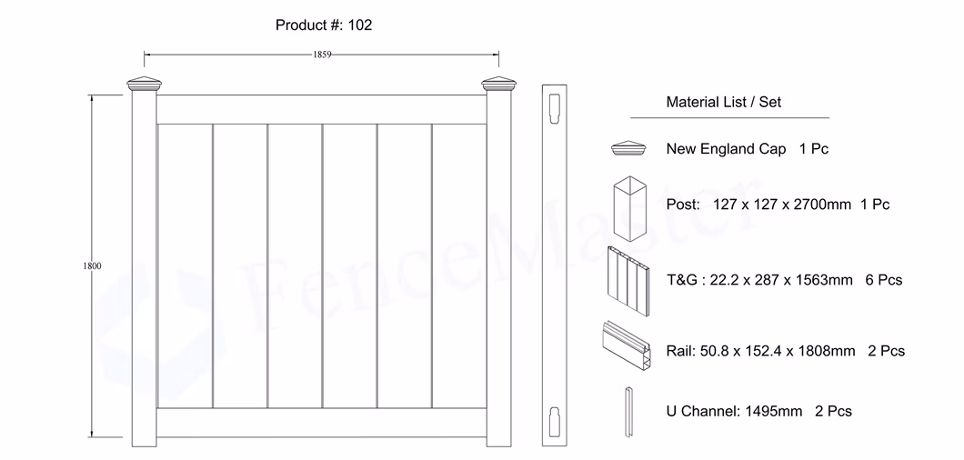 Outdoor Residential Vinyl Full Privacy Fence Post Profile Material, PVC Solid Privacy Fencing Panel, Plastic Garden Pool House Villa Picket Fence
