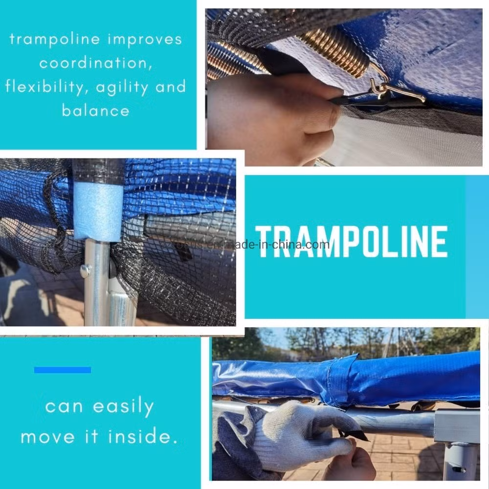 Safety Jumping Mat Spring T-Hook Safety Enclosure Net Trampoline with Ladder Pole Secure Include All Accessories, Great for Outdoor Activities Bl14472