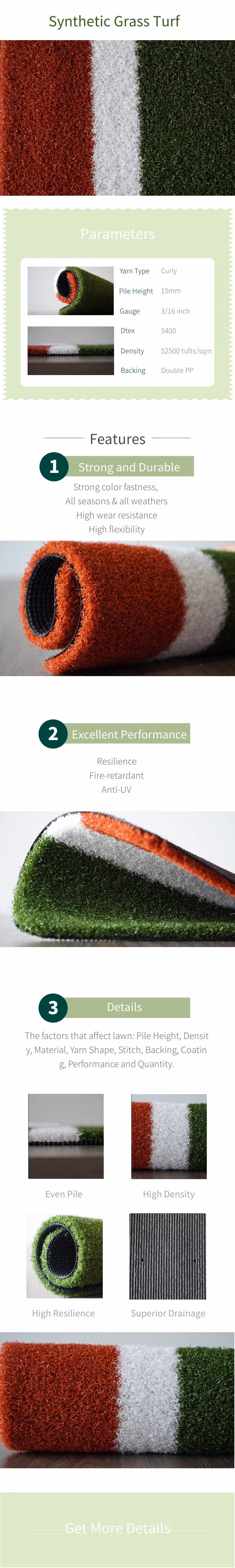 15mm Sports Artificial Grass Lawn and Garden Turf