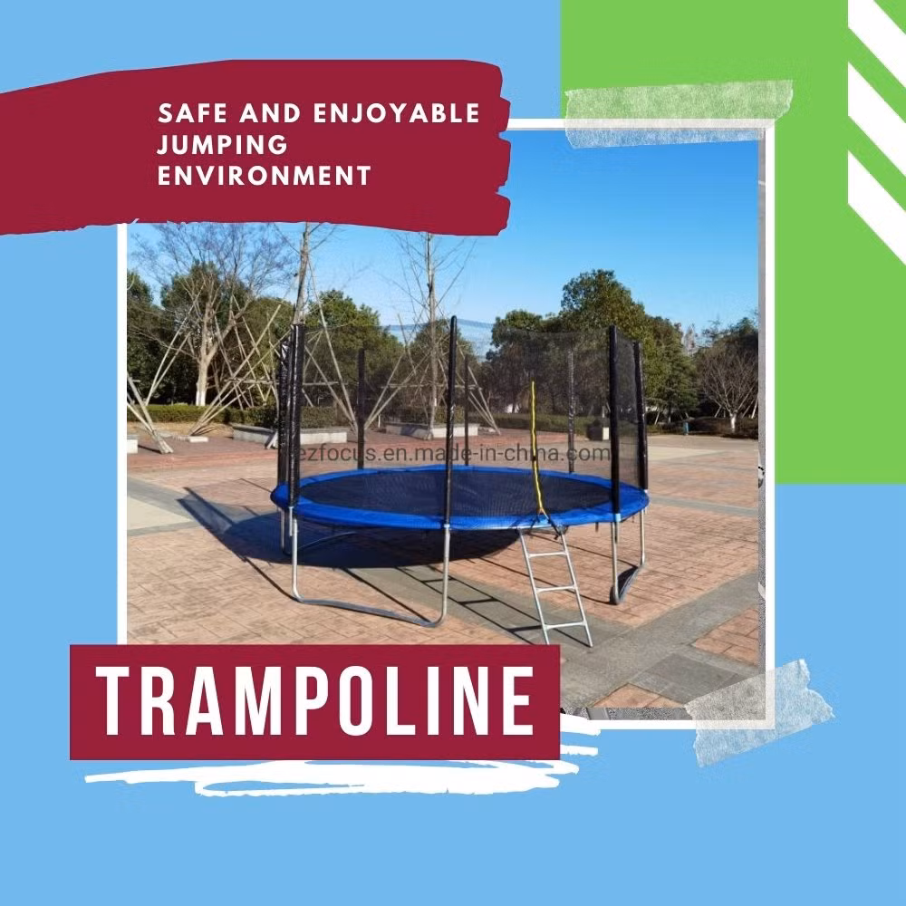 Safety Jumping Mat Spring T-Hook Safety Enclosure Net Trampoline with Ladder Pole Secure Include All Accessories, Great for Outdoor Activities Bl14472