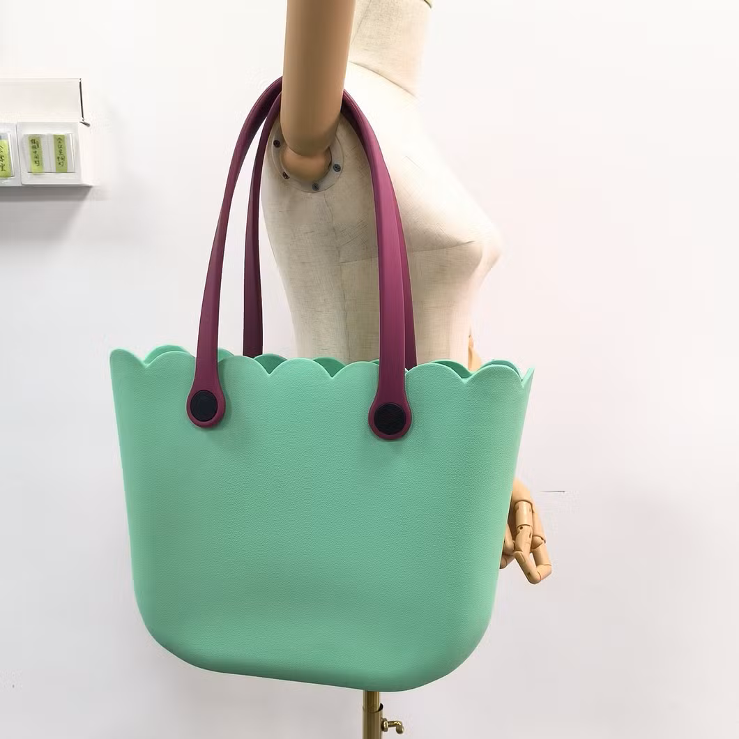 Rubber Silicone Summer Beach Tote Bag with Holes Candy EVA Ladies Handbags Bucket OEM Unisex Flower Bag Lady Bag Blue Color Open