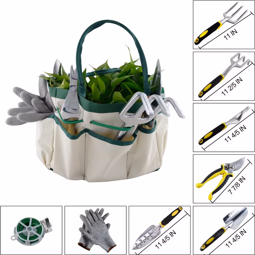 9-Pieces Garden Tool Kit Hand Tools Work Gloves Tote Bag Ci10154