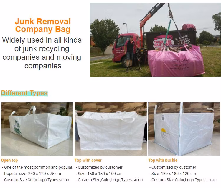 Heavy Duty 1 Yard 3 Yard 6 Yard Construction Stand up Junk FIBC Bulk Bags 2500kg Waste Garden Skip Dumpster Color Bag