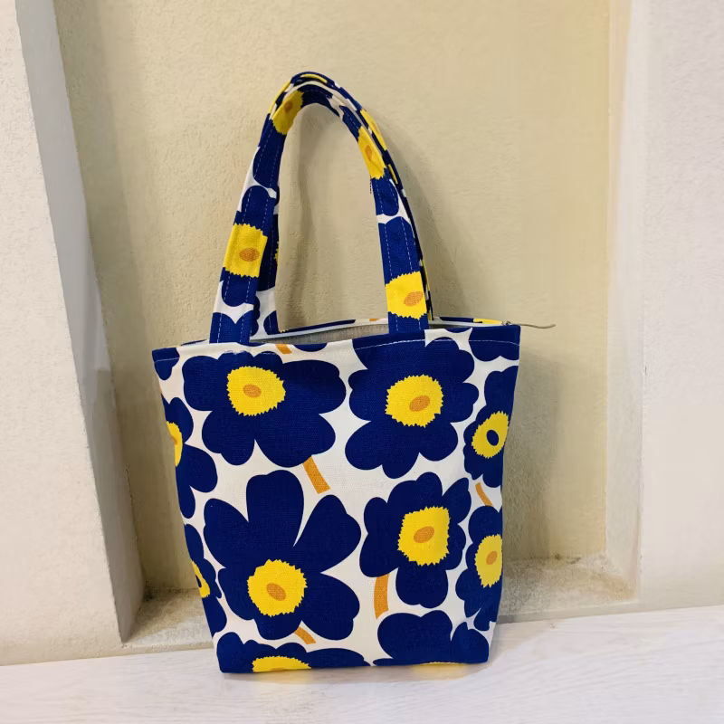 Customized Logo Summer Beach Silver Trendy Easter Tote Bag Full Printing Flower Bag