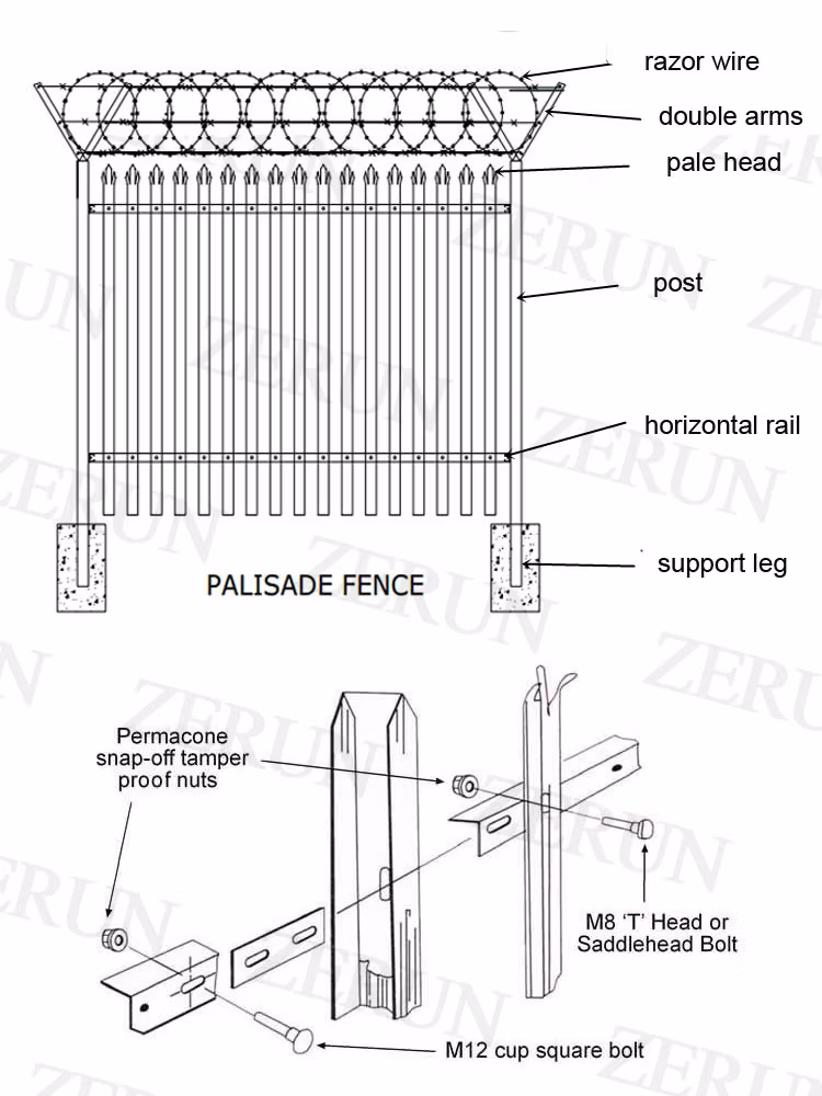 D Type Palisade Fence Steel Fence Panel Metal Garden Fencing