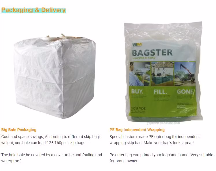 Heavy Duty 1 Yard 3 Yard 6 Yard Construction Stand up Junk FIBC Bulk Bags 2500kg Waste Garden Skip Dumpster Color Bag
