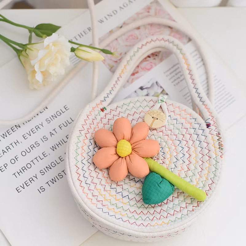 (V2975) Popular Woven Bag Summer Niche New Trend Fashion Flower One-Shoulder Ocean Air Beach Diagonal Bag