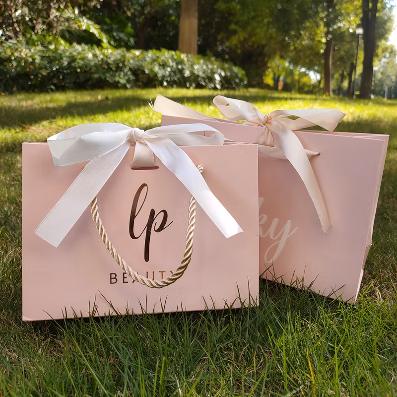 Cat Green Plant Kraft Handles Custom with Your Own Logo Recyclable Shopping Gift Paper Bags
