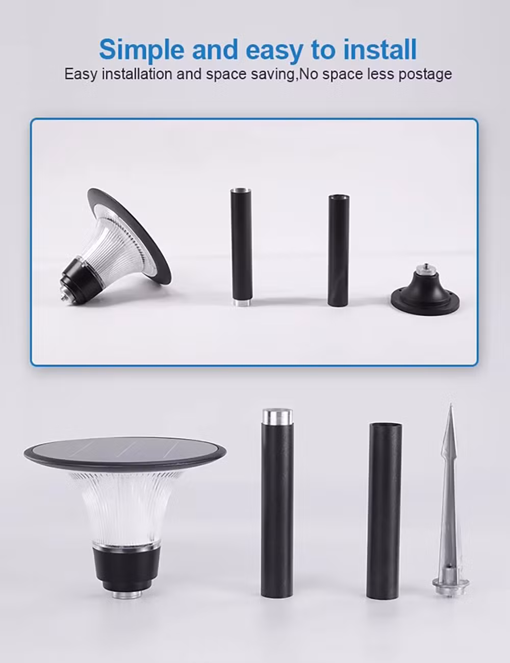 Outdoor Lamp Waterproof Two Grades Switch Aluminum Lawn LED Solar Garden Light for Yard Fenced